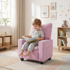 HONEY JOY Kids Recliner with Cup Holder, Chenille Fabric Upholstered Push Back Toddler Sofa w/Storage Pockets, Adjustable Backrest & Footrest, Child Reclining Chair for Ages 3+, Pink