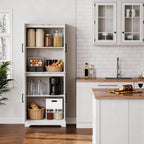 Farmhouse Pantry Cabinet, 71" Tall Wood Kitchen Storage Cabinet with 4 Doors & Adjustable Shelves, Large Freestanding Food Pantry Cupboard with Anti-Tip Kit for Kitchen, Dining Room, Living Room