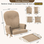ANMINY 5pcs Glider Rocker Replacement Cushions Set with Ottoman Cover, 3.5Inch Thickened Fleece Glider Rocking Chair Cushions w/ 29.5Inch Tufted Backrest & Side Pockets for Indoor Nursery Light Coffee