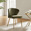 HULALA HOME Velvet Dining Chairs, Modern Small Armless Accent Chair with Gold Metal Legs, Living Room Upholstered Cute Side Chair, Elegant Tufted Back Vanity Chair for Bedroom, Moss