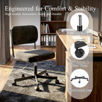 Vanity Chair with Wheels, Cute Armless Desk Chair with Back, Height Adjustable Swivel Small Office Chair, Comfy Fabric Computer Task Chair for Bedroom, Study, Dressing Room Black