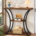Hoctieon 3 Tier Console Table with Open Wood Shelves, Decorative Entryway Table with Curved Metal Frames, Narrow Sofa Table for Entrance, Living Room, Hallway, Rustic Brown+Black