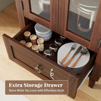 71" Tall Arched Cabinet with Acrylic Door, Modern Curio Arched Bookcase with Drawer, Display Cabinet Organizer, Kitchen Pantry with Top-Opening Storage Container, Brown, 71"x23.6"x11.8"
