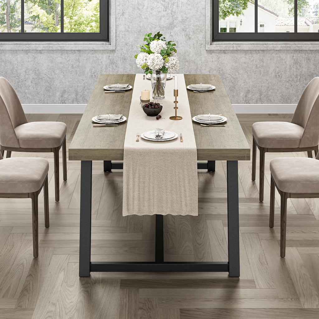 IRONCK 71" Dining Table for 6-8 People, Industrial Kitchen Table with Sturdy Metal Frame, Rectangular Grey Wood Dinner Table for Dining Room
