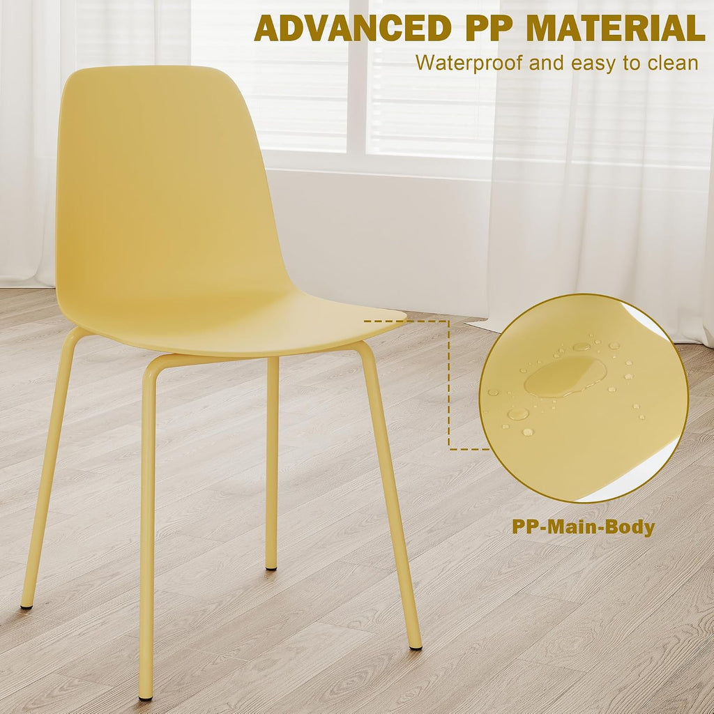 Mid Century Kitchen Chairs Set of 4,Yellow Plastic Dining Chairs Outdoor Chairs with Metal Legs for Living & Dining Room(4pcs,Yellow)