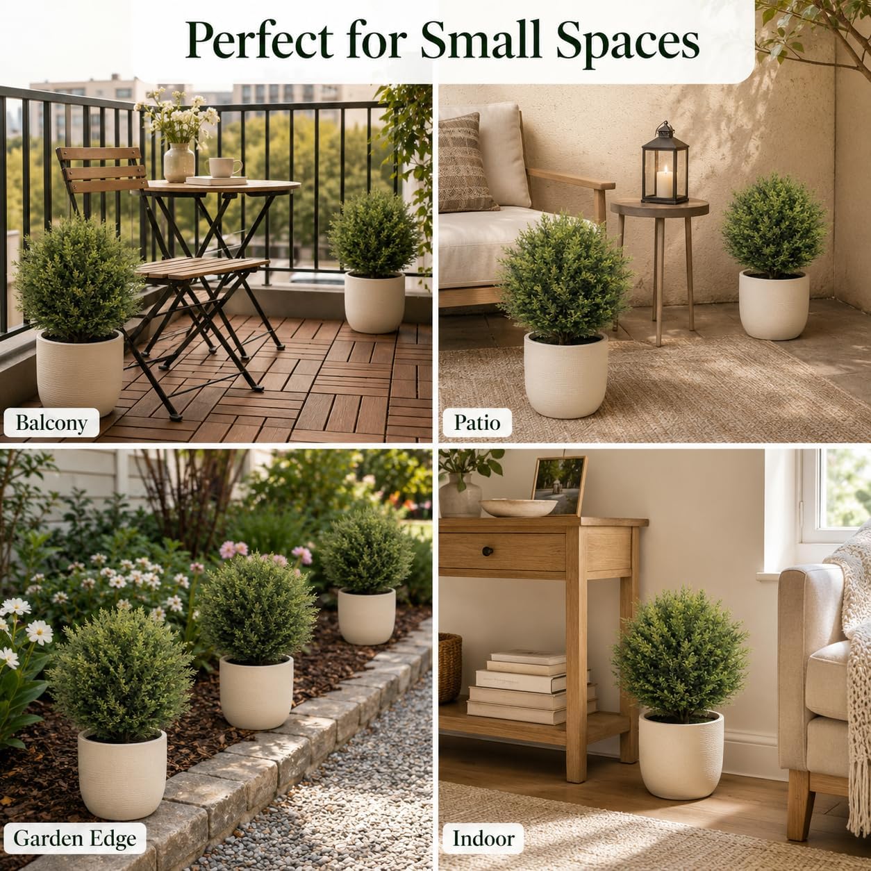 Artificial Outdoor Plants Topiary Cedar Trees 2 Pack Faux Trees Potted Bushes Shrubs UV Resistant - Realistic Artificial Plants Outdoor Dense Greenery Ball Tree for Front Porch Patio Garden