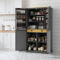 RUNNA High Freestanding Kitchen Pantry with 2 Drawers, 2 Adjustable Shelves, 8 Door Shelves, Large Cupboard Storage Cabinet for Dining Room (Gray#Large)