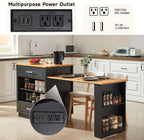 ONBRILL 76" Kitchen Islands with Extendable Dining Table, 2-4 Island Table with Double-Side Storage, Mobile Storage Islands Cart with Power Outlet & Spice Rack, Black