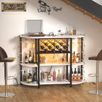 White Bar Cabinet with LED Lights & Power Outlets, 47" Curved Wine Bar Coffee Bar Cabinet with Wine Rack & Glass Holder, Liquor Cabinet Home Bar Unit for Living Room, Small Space
