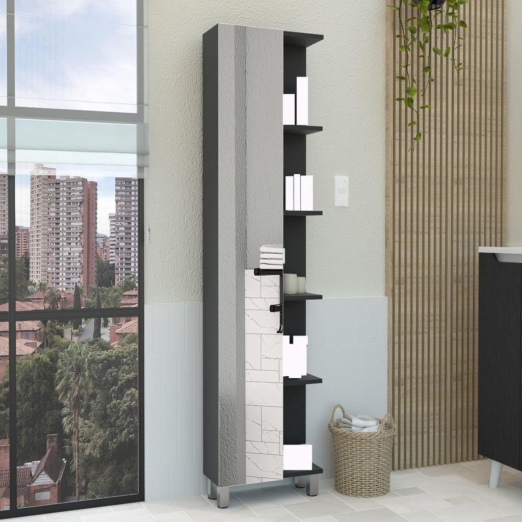 Modern Single Door Cabinet, Storage Cabinet with Five External Shelves and Four Interior Shelves,for Kitchen Home