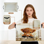 Farmhouse Highland Cow Storage Box Bins, Rustic Daisy Floral Heifer Collapsible Storage Basket Organizer for Girls Bedroom Laundry Room Home Clothes Books, Decor for Room