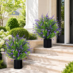 Artificial Lavender Flower Topiary Trees for Front Door UV Resistant Faux Outdoor Potted Plants, Spring Summer Greenery Fake Bushes for Front Door Farmhouse Garden Porch Outdoor Decor (Purple Flower)