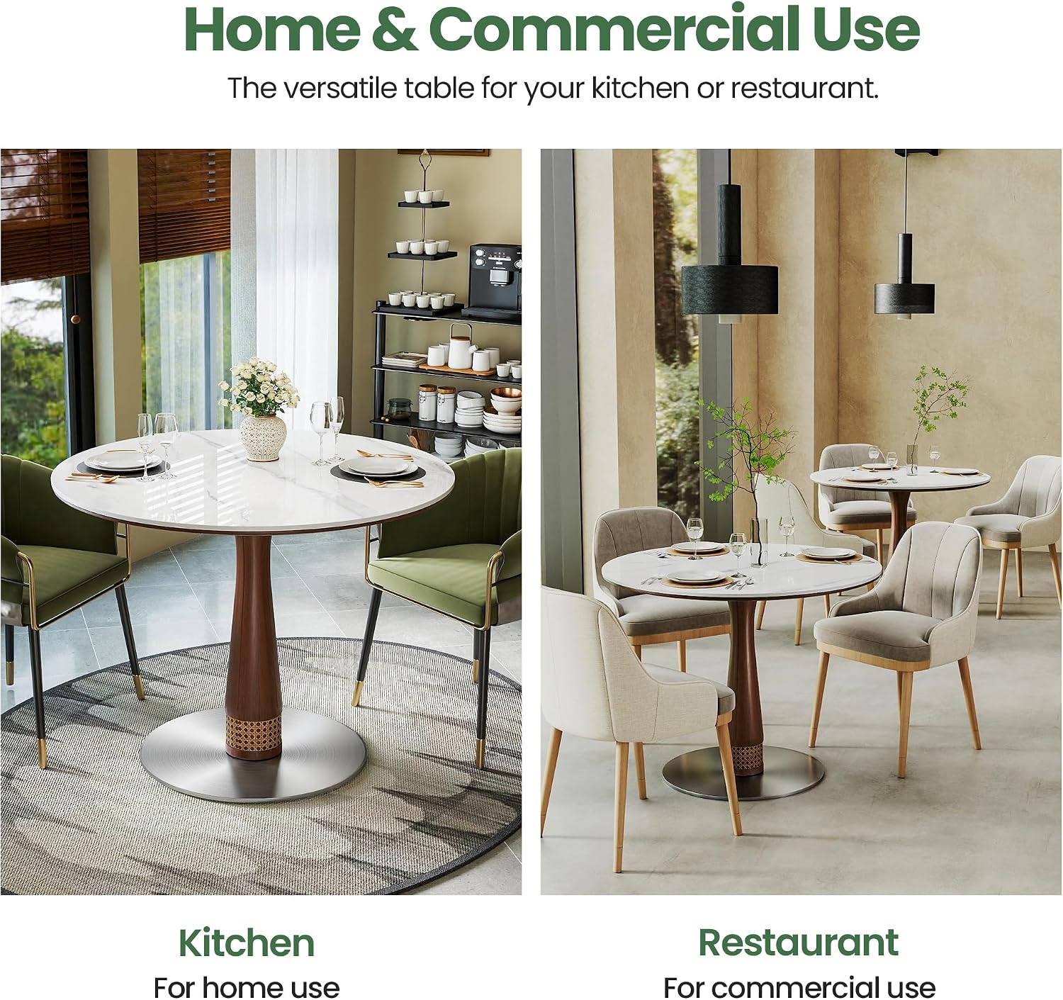 39" Round White Sintered Stone Dining Table with Pedestal Base for Kitchen Dining Room