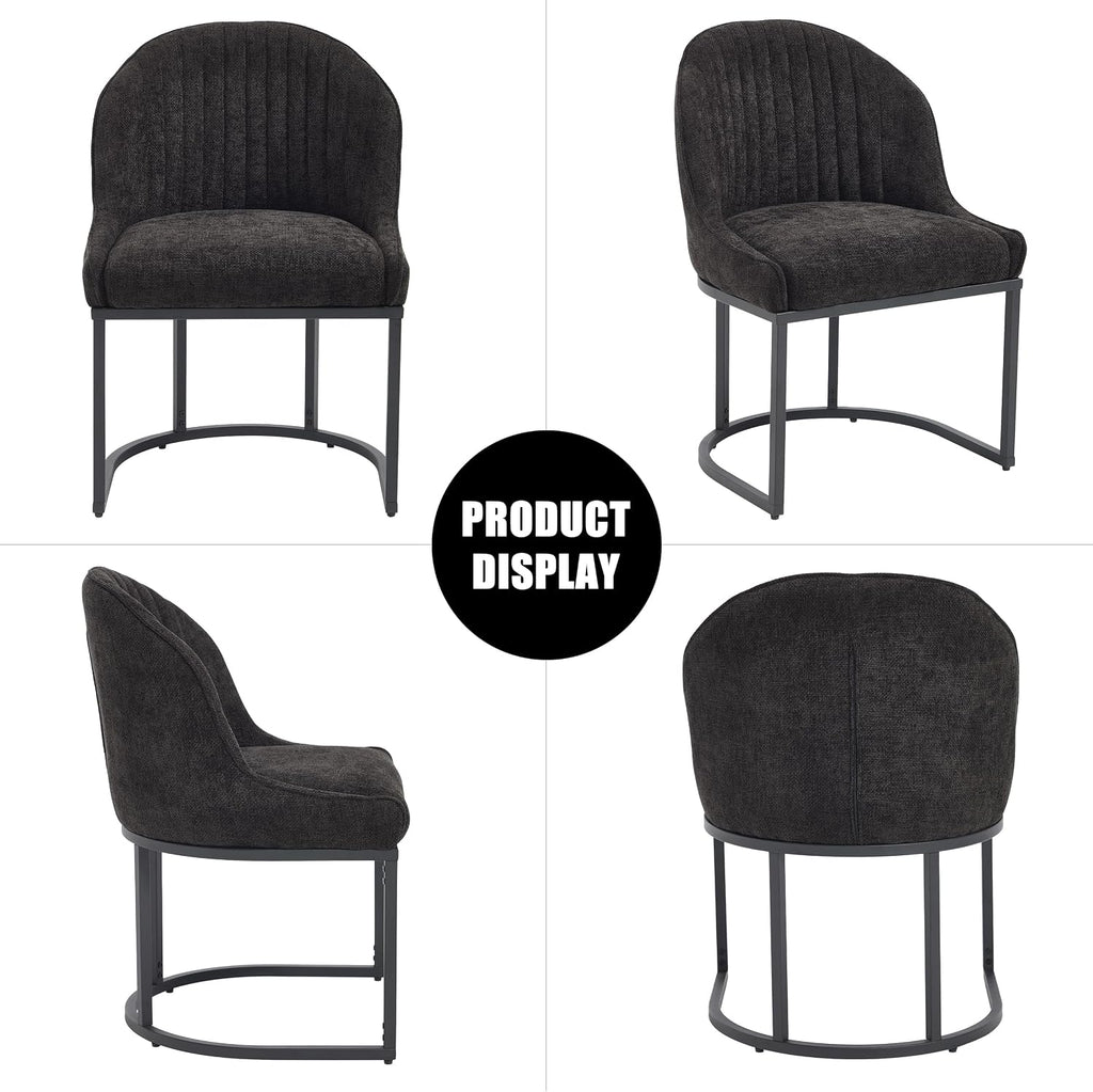 Dining Chairs Set of 2, Linen Upholstered Dining Room Chairs with Black Metal Legs, Modern Kitchen Side Chairs Reading Chair (Black+Black, Set of 2)