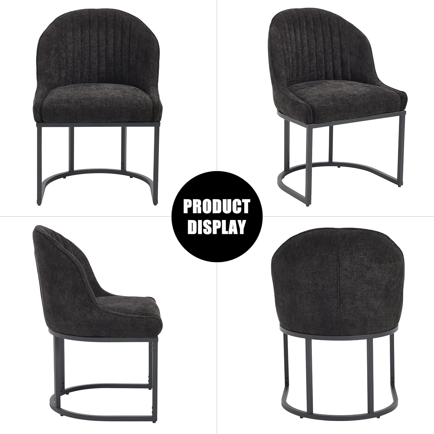 Dining Chairs Set of 2, Linen Upholstered Dining Room Chairs with Black Metal Legs, Modern Kitchen Side Chairs Reading Chair (Black+Black, Set of 2)
