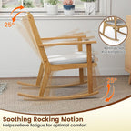 GOFLAME Wooden Rocking Chair, Accent Rocker Chair with Rustic Rubber Wood Frame, Removable Cushion and Ergonomic Slatted Backrest, Indoor Armchair for Nursery, Living Room, Bedroom