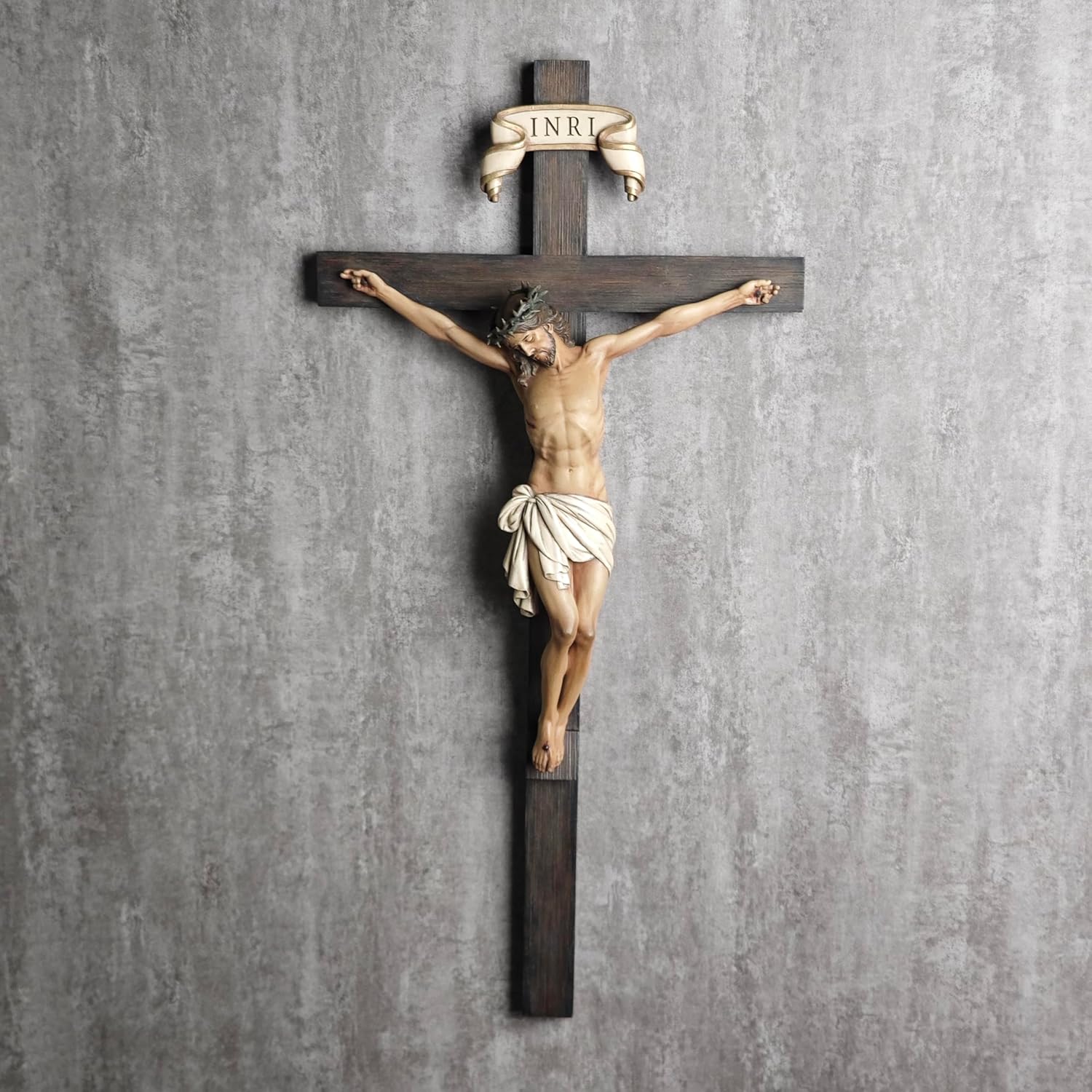BC Catholic Crucifix Wall Cross in 24" H Jesus Christ indoor Home Decor Collectable Religious Gifts Renaissance Sculpture handmade By Buildclassic