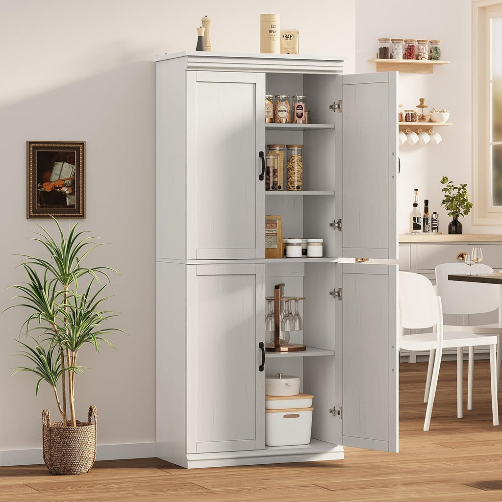 IDEALHOUSE Pantry Cabinet,70" Tall Kitchen Pantry Cabinet with Doors and Adjustable Shelves, Freestanding Cupboard, Tall Storage Cabinet for Bathroom, Dining Room, Living Room (Antique White)