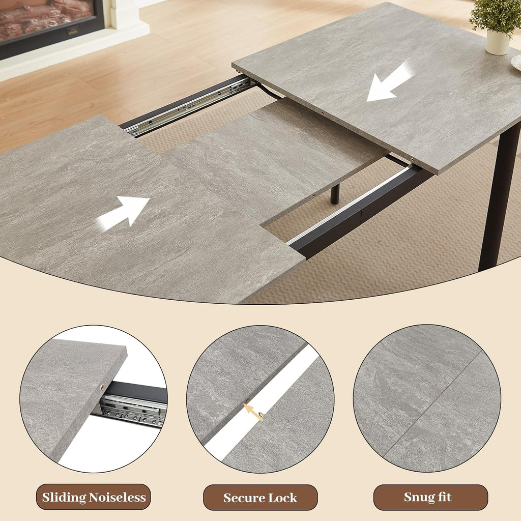 HIPIHOM 63"- 78.7" Extendable Dining Room Table Set for 6, Modern Kitchen Table with 6 Dining Chairs for 4-6 Person, Thickened Expandable Wooden Table with Metal Legs for Dining Room, Kitchen