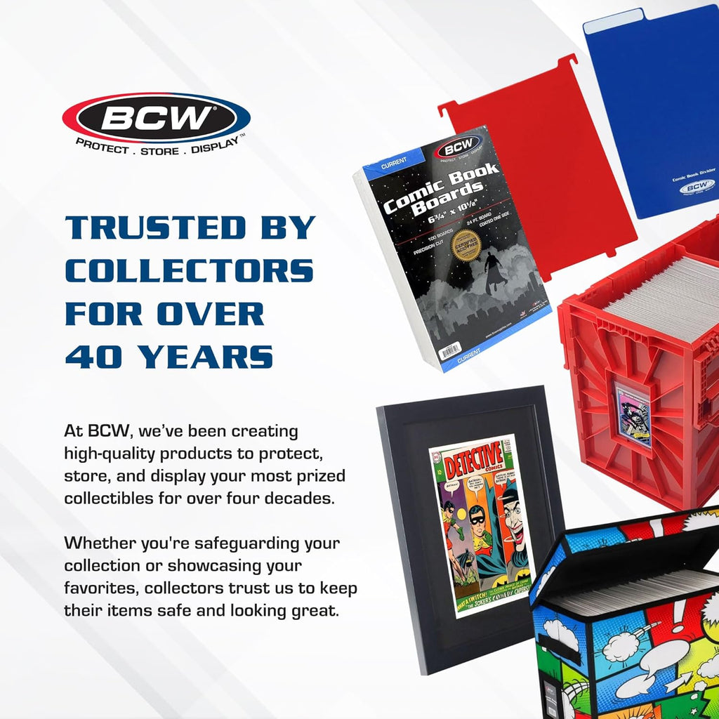 BCW Short Comic Book Bin | Holds 150 Comics | Stackable Plastic Storage | Acid-Free Organizer | Black, 10 Pack