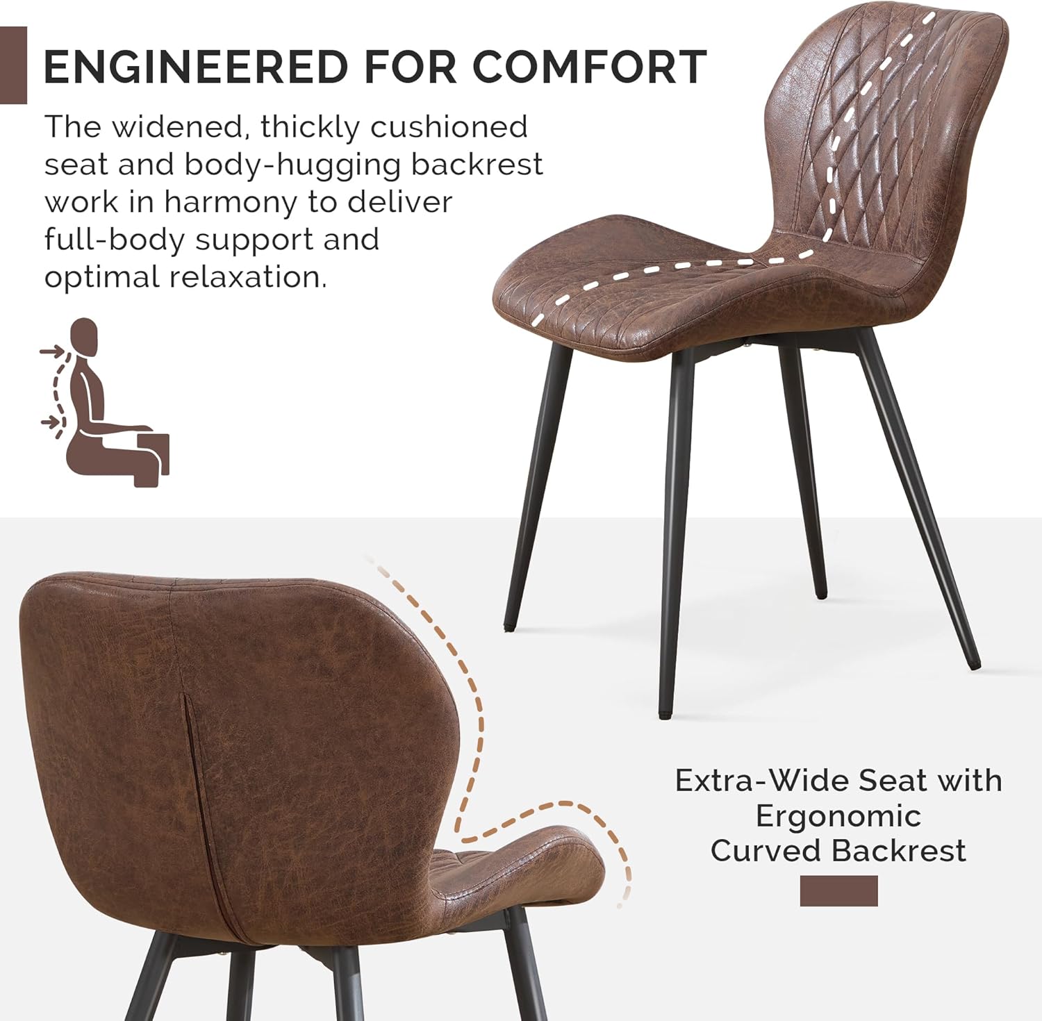 Dining Chairs Set of 4, Comfy Modern Dining Chairs with Thick Cushions, Upholstered Fabric Kitchen Side Chairs with Adjustable Metal Legs for Dining Room (Brown)