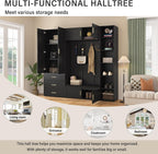 JIJIWANG Wide Hall Tree With Bench and Shoe Storage, 4-In-1 Entryway Bench with 4 Hooks, Storage Drawers and Adjustable Storage Shelves, Entryway Organizer for Mudroom, Hallway, Entrance, Black