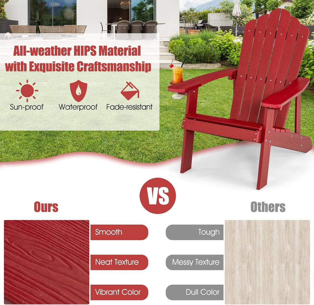 Giantex Outdoor Adirondack Chair - Oversized Patio Chairs w/Hidden Cup Holder, Realistic Wood Grain, 380 LBS Weight Capacity, Weather Resistant Firepit Chairs for Backyard, Garden (1, Red)