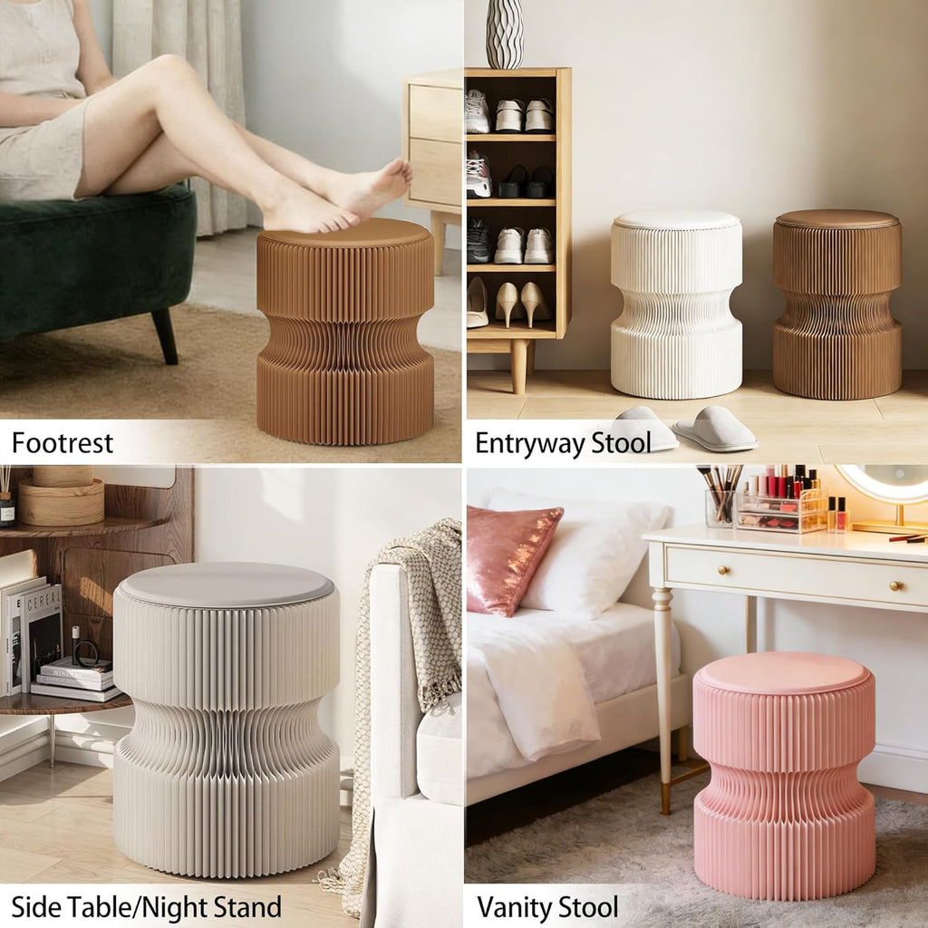Accordion Folding Stool, Modern Kraft Paper Honeycomb Ottoman, Collapsible Portable Footrest Stool, Fold Up Under Desk Seat for Office Entryway Living Room Small Space (15 Inch, Brown)