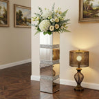 30" Large Crushed Diamond Floor Vases,Tall Mirrored Silver Crystal Vase, Floor Vases Decorative Tall,Big vase for Home,Office,Hotel (8" L x 8" W x 30" H)
