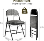 4 Pack Padded Cushion and Back Folding Chairs, Fabric Dining Chair Set with Steel Frame Metal for Home and Office, for Indoor and Outdoor Events, (Fabric Gray)