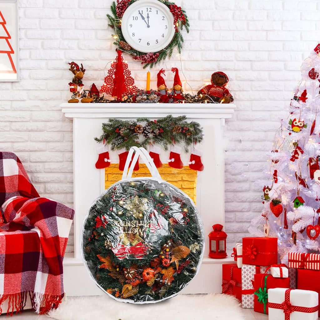 Hedume Wreath Storage Bag, 30" X 12" Clear Everyday Bag, Christmas Wreath Storage Container with Dual Zippered and Reinforced Handle, Protect Your Holiday Wreath from Dust, Insects, and Moisture