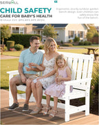 SERWALL Outdoor Bench with Cup Holder, Oversized 58" HDPE Porch Bench Suitable for 3 Person, All Weather Patio Benches with High Backrest for Garden, Park, Yard, Front Porch, White