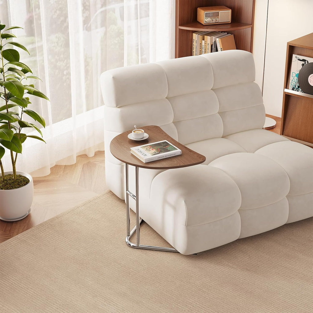 C Shape End Table, Metal Frame TV Tray Desk, Half Round Overbed Laptop Computer Side Table for Sofa, Bed and Other Small Spaces