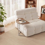 C Shape End Table, Metal Frame TV Tray Desk, Half Round Overbed Laptop Computer Side Table for Sofa, Bed and Other Small Spaces
