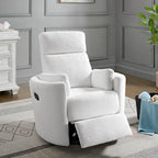 Soho Baby Nottingham Upholstered Glider Recliner Rocking Chair 360° Swivel for Nursery and Living Room, Plush White