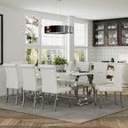 ACEDÉCOR Dining Chairs, White Leather Dining Chairs Set of 4, Upholstered Kitchen Room Chairs with Silver Stainless Steel Legs