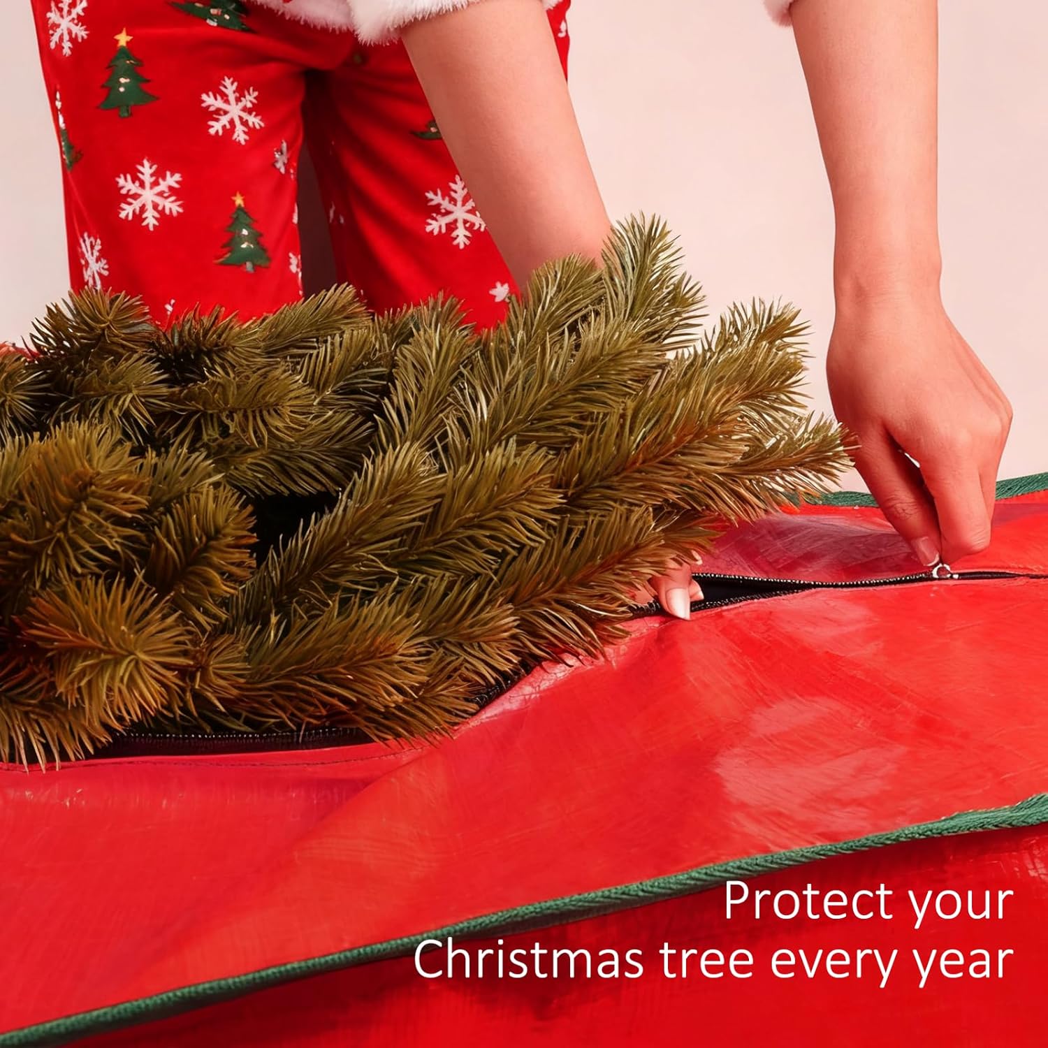 FUCDTEFC 7.5 Ft Christmas Tree Storage Bag, Large Heavy Duty Artificial Tree Bag with Reinforced Handles and Dual Zippers, Extra Large Waterproof Durable Storage Container for Xmas Trees (Red)