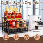 kimilus Coffee Syrup Rack Organizer, 4-Tier 12 Bottle Syrup Rack with 35 K Cup Drawer for Coffee Bar, Countertop Bottle Holder Stand for Dressing for Kitchen Cafe Station