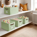 DECOMOMO Storage Bins, Storage Baskets for Shelves (Green) | 4 Pack Fabric Storage Bins, 15" x 11" x 9.9" Foldable Storage Bins with Labels