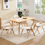 Folding Chairs with Cushion Set of 4,Linen Padded Foldable Dining Chairs, Raw Wooden Folding Dining Chairs, for Dining Rooms, Wedding Parties, Offices Indoor Outdoor Beige