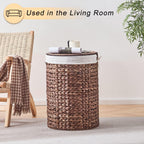 Round Water Hyacinth Laundry Hamper with Lid Handwoven Wicker Basket with Handles for Dirty Clothes, Storage, and Organization Ideal for Bedroom, Bathroom, and Laundry Room, No Assembly Required, 90L