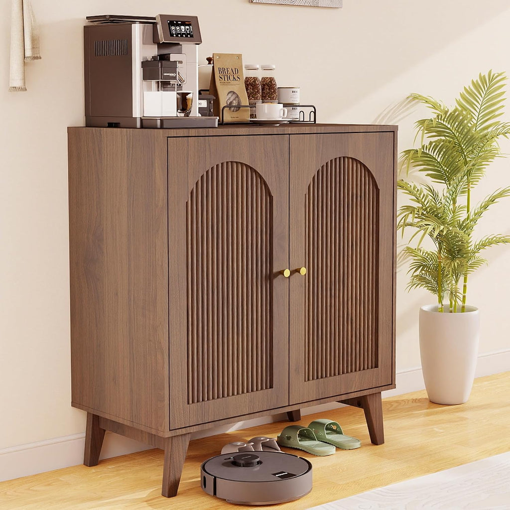 Sideboard Buffet Cabinet with Storage, Modern Accent Cabinet with Adjustable Shelf & Solid Wood Legs, Farmhouse Coffee Bar Cabinet for Living Room, Kitchen, Entryway, Walnut*2 pc