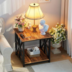 GreenForest End Table with 2-Tier Storage Shelf, 19.7 inch Side Table for Living Room, Modern Nightstand Bedside Table for Bedroom Office, Walnut