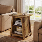 Tribesigns 3-Tier Rustic Farmhouse Wooden End Table with Open Storage Shelves, Trapezoid Angled Leg Side Table for Living Room, Small Space Friendly Sofa Side Table