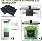 3+2 Pack Laundry Pods Containers & Dryer Sheet Holder & Laundry Detergent Dispenser, Laundry Room Organization and Storage Jars with Lids, Labels and Scoops for Scent Booster, Powder, Pods
