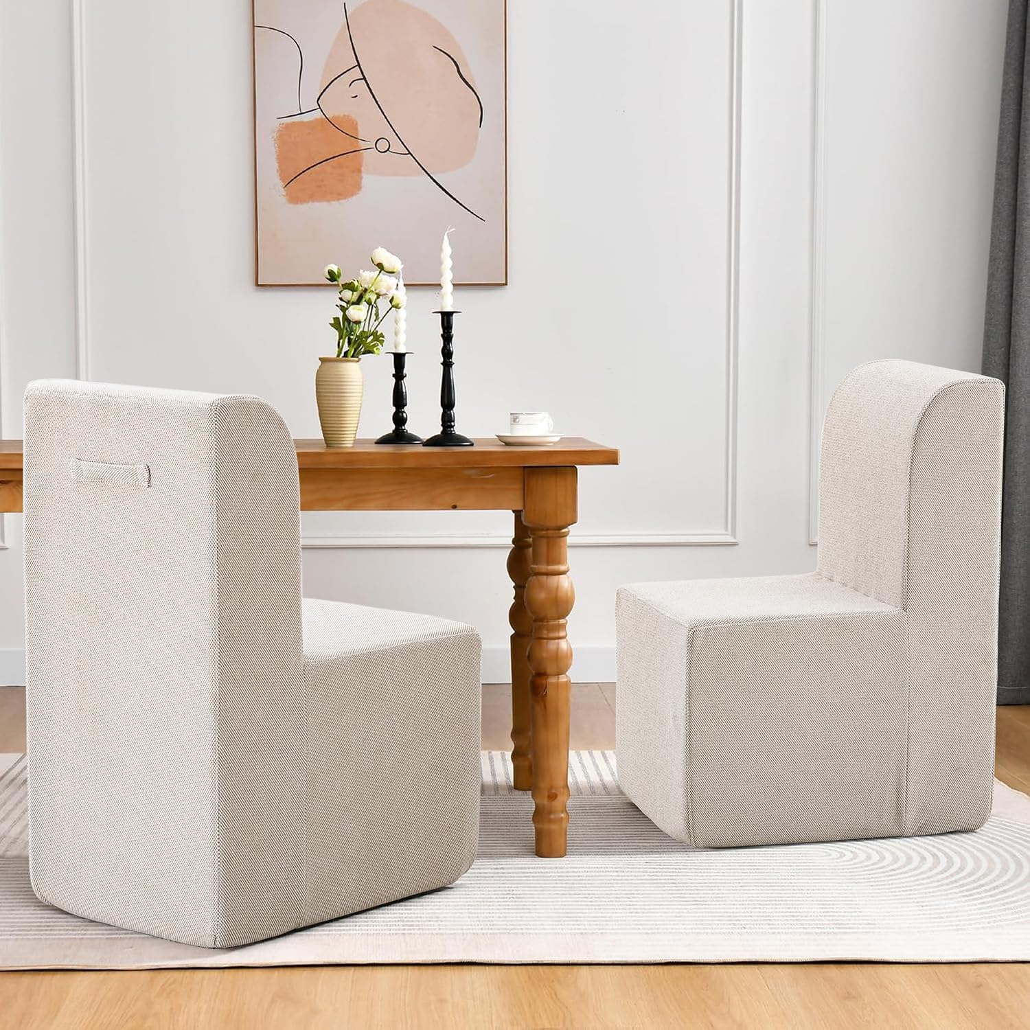 Upholstered Dining Chair, Modern Linen Fabric Dining Room Chair with Mid Backrest and Padded Seat Cushion, Accent Armless Kitchen Side Chair for Dining Room, Living Room, Reading Room, Bedroom