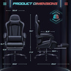 JUMMICO Gaming Chair Ergonomic Computer Chair with Footrest and Massage Lumbar Support, Height Adjustable Video Gaming Chair with 360° Swivel Seat and Headrest (Black)