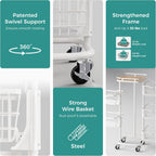 5 Tier Kitchen Fruit Vegetable Storage Cart with Rotating Basket, Rolling Rack Shelf Organizer Floor Stand on Wheel for Snack Spice Produce Veggie Onion Potato Bin, Vianderos Para Cocina, White