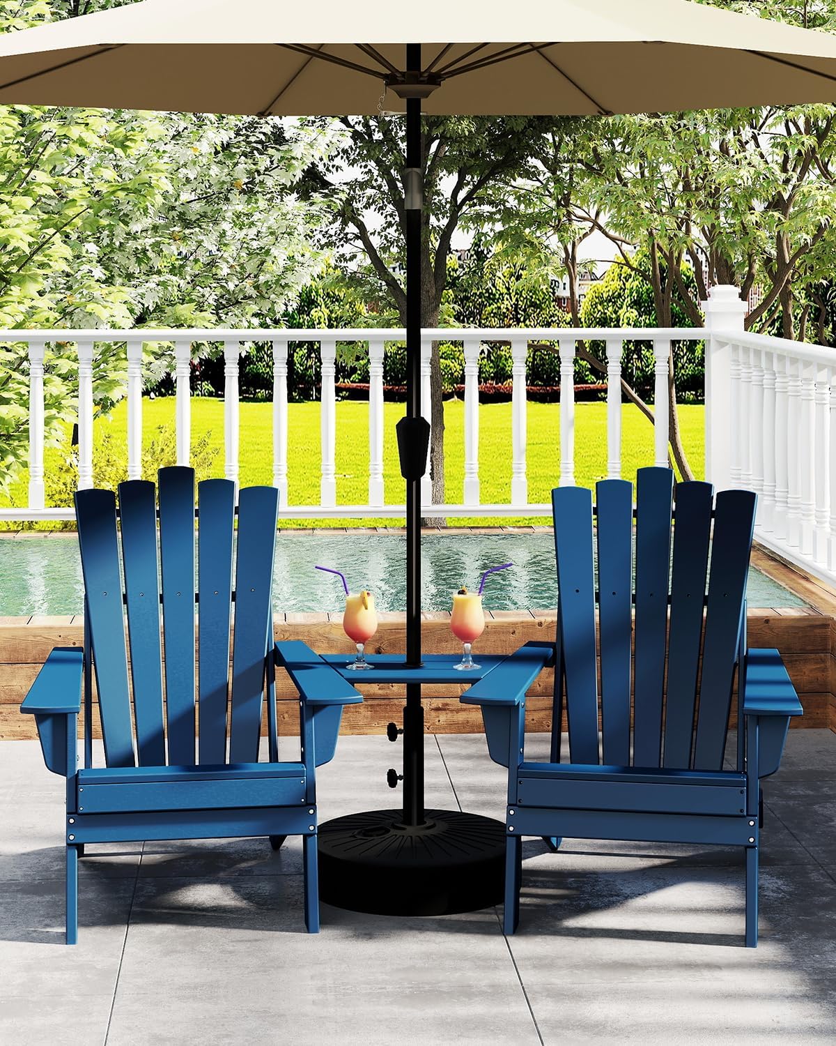 GREENVINES Folding-Adirondack-Chairs-Set-of-2 | HDPE Plastic | Throne Series | Fire Pit Chair | All Weather | for Outdoor Patio Deck Backyard Poolside | Blue