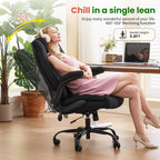 500lbs Big and Tall Office Chair with Inflatable Lumbar Support, Rubber Wheels Executive Chair with Rocking Function, High Back Wide Cushion Leather Ergonomic Computer Desk Chair for All-Day Sitting
